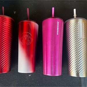 4 x 2022 Holiday Starbucks Candy Texture Stainless-Steel Cold Cups New